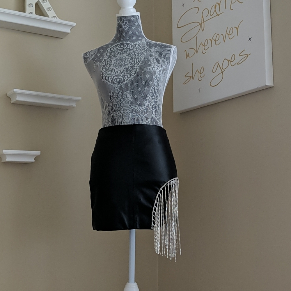 Black skirt with waterfall rhinestones